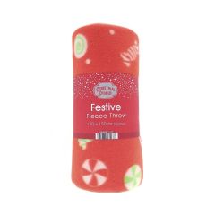 Candy Cane Festive Design Fleece Blanket Throw 120x150cm – soft polyester Christmas blanket with candy cane print