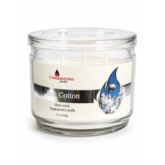 Frankincense and Myrrh scented candle in a glass jar with bright yellow wax