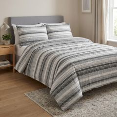 Casey Seersucker Supersoft Stripe Grey Duvet Cover Set