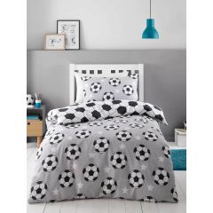 Catherine Lansfield brushed cotton football duvet cover set grey and white reversible bedding