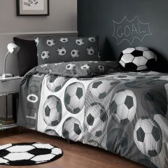Catherine Lansfield Football Grey duvet cover set with football pattern reversible kids bedding
