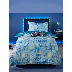 Catherine Lansfield Game Over Black duvet cover set with gaming controllers consoles reversible bedding