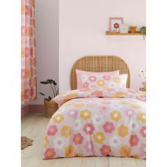 Catherine Lansfield Retro Daisy duvet cover set with pink floral pattern reversible bedding