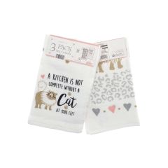 Cats design 3 pack velour tea towels 100% cotton kitchen set