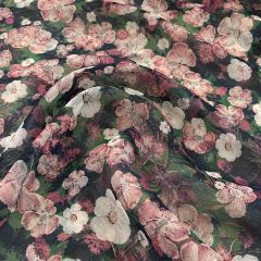 Woven Chiffon Floral Green Fabric CCHIF10-05 - Price by the Metre