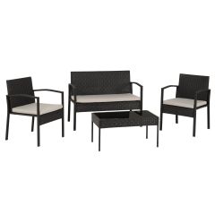 Cedar 4 Piece Garden Set in black rattan with grey cushions