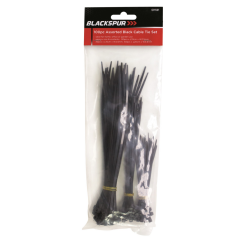 Blackspur Black Cable Tie Set Assorted Sizes 100 Pack