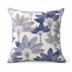 Square pillow with a white background featuring a pattern of navy and gray tropical leaves. The design is bold, creating a serene, stylish look.