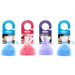 Four Airpure scented bead sachets in fresh linen, rose, and lavender fragrances.