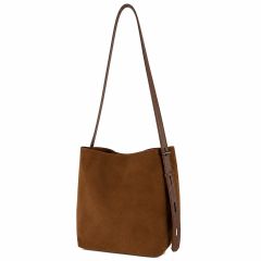 Suede Brown Bucket Bag by Gessy