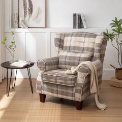 Wingback Chair & Cushion Beige Check