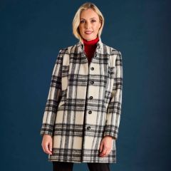 Showing The Front Of The Check Women's Funnel Neck Coat 