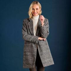 Model wearing the Women's Revere Collar Coat Stone Check