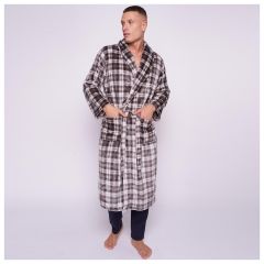 Tartan Check Charcoal Plush Men's Bathrobes