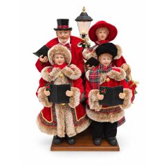 Musical caroler family Christmas decoration with light-up lamppost 50cm