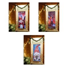 Assorted Christmas Novelty Door Covers shown on 3 different doors