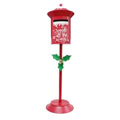 Christmas mailbox on stand with holly design 119cm festive metal decoration