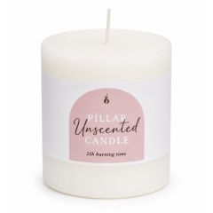 White unscented pillar candle 7 x 7.5cm with up to 35 hour burn time