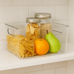Clear Food Storage Container with fruit pasta rice and biscuits