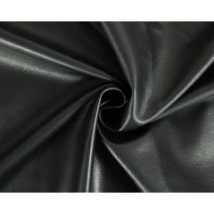 Black faux leather fabric gathered into soft, glossy folds.