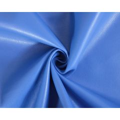 Royal blue faux leather fabric gathered into soft, glossy folds.
