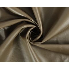 Chocolate faux leather fabric gathered into soft, glossy folds.