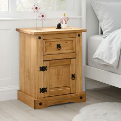Corona 1 Drawer 1 Door Bedside Cabinet - Distressed Waxed Pine