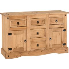 Corona 2 Door 5 Drawer Sideboard in distressed waxed pine