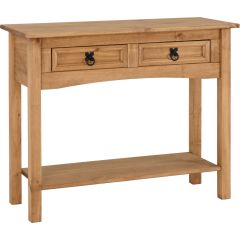 Corona 2 Drawer Console Table with Shelf - Distressed Waxed Pine