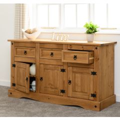 Corona 3 Door 3 Drawer Sideboard - Distressed Waxed Pine