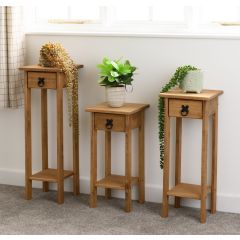Corona Plant Stands (Set of 3) in distressed waxed pine
