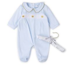 Cotton Rich Velour Sleep Suit Blue & Hanger at Guineys Ireland