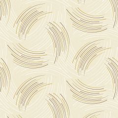Cream and gold abstract swirl oilcloth pattern with flowing curved lines