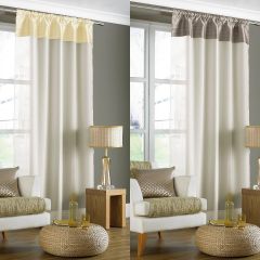 Cream and mink voile curtain panels displayed side by side
