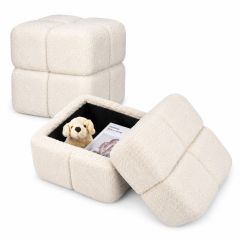 Cream sherpa storage stool with removable lid and spacious hidden storage compartment.