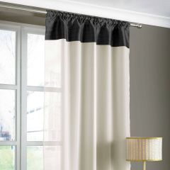 Cream sheer voile curtain with black pintuck header