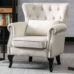 Wingback Chair & Cushion Cream Linen