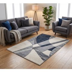 Curves Geometric Area Mason Rug  – Navy Grey at Guineys Ireland