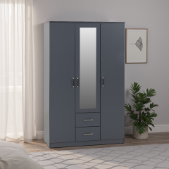 Dakota 3 Door 2 Drawer Mirrored Wardrobe - Dark Grey
