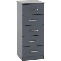Dakota 5 Drawer Narrow Chest - Dark Grey