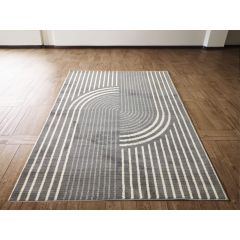 Dali Grey & Cream Stripe Abstract Rug