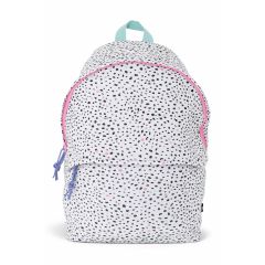 Babe dalmatian print backpack with padded straps laptop compartment and front zip pocket