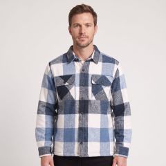 model wearing the Men's Fleece Shirt Blue Denim Effect