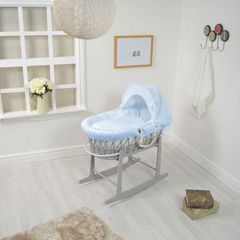 Dimple Wicker Moses Basket Blue