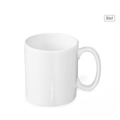 White ceramic mug with a smooth finish, cylindrical shape, and large handle, appears on a plain white background. Label reads "31cl" in the top right.