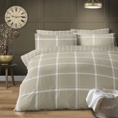 Houndstooth Check Reversible Beige Duvet Cover Set
