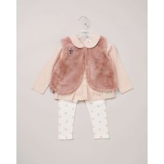 Lily & Jack Faux Fur Gilet 3-Piece Pink Apple Outfit Set