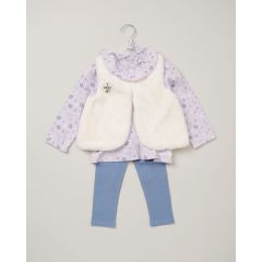 Lily & Jack Faux Fur Gilet 3-Piece Lilac Floral Outfit Set