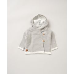 Light Grey 100% Cotton Knitted Hooded Baby Cardigan