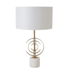 Modern Gold Table Lamp with Crystal Accents and Marble Base – White Fabric Shade at Guineys Ireland